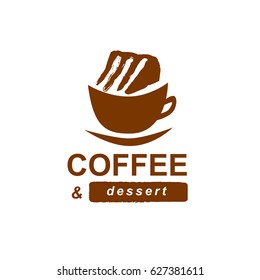 Coffee and cake logotype. Brand design for cafe or cafeteria. Cup of coffee with a cake.