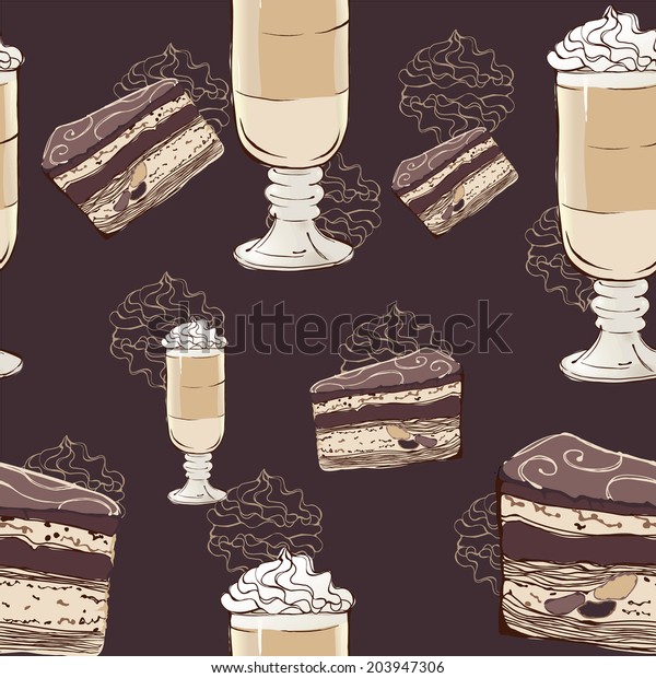 Coffee Cake Seamless Pattern Coffe Branding Stock Vector Royalty