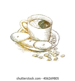  Coffee and cake. Sketchy style.