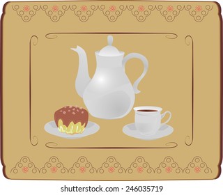 Coffee with cake. Vector illustration.