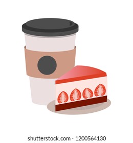 Coffee and cake, vector illustration, isolated, on white background