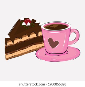 Coffee And Cake Vector Illustration, Pop Art, Cartoony, Eps 10