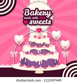 Coffee and Cakes. Bakery, Candy, Ice Cream and Sweets Shop. Cafe Design Template. Cartoon Label. Vector illustration