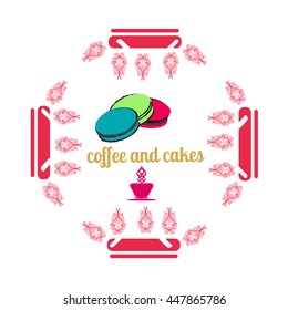Coffee and cakes label, logo, vector illustration