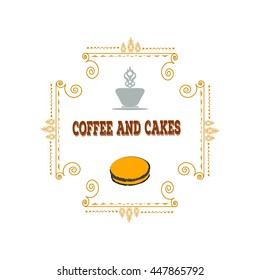 Coffee and cakes label, logo, vector illustration