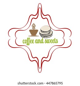 Coffee and cakes label, logo, vector illustration