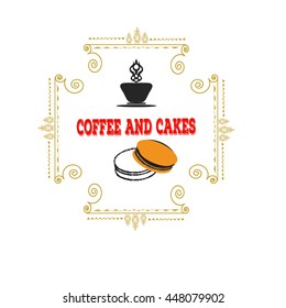 Coffee and cakes label, logo, vector illustration