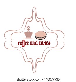 Coffee and cakes label, logo, vector illustration