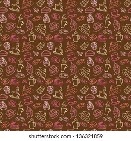 Coffee and cakes seamless background pattern