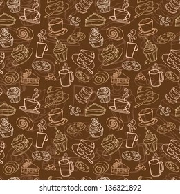 Coffee and cakes seamless background pattern