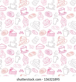 Coffee and cakes seamless background pattern