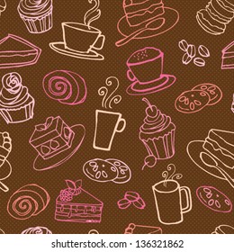 Coffee and cakes seamless vector pattern