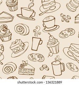 Coffee and cakes seamless vector pattern