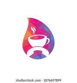 Coffee call drop shape concept vector logo design. Handset and cup icon	