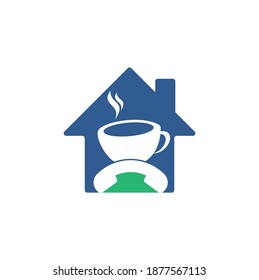 Coffee and call home shape concept vector logo design. Handset and cup icon	