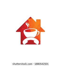 Coffee call home shape concept vector logo design. Handset and cup icon	