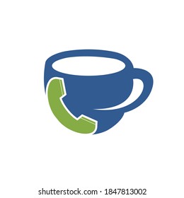 Coffee call vector logo design. Handset and cup icon.