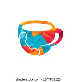 Coffee call vector logo design. Handset and cup icon.