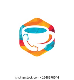 Coffee call vector logo design. Handset and cup icon.