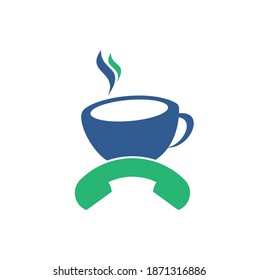 Coffee call vector logo design. Handset and cup icon.