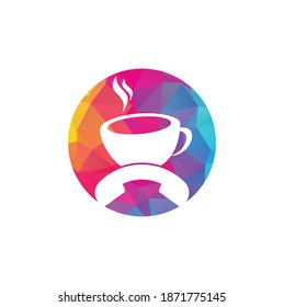 Coffee call vector logo design. Handset and cup icon.