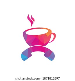 Coffee call vector logo design. Handset and cup icon.
