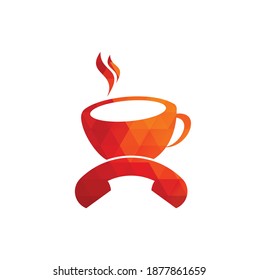 Coffee call vector logo design. Handset and cup icon.