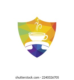 Diseño del logotipo vectorial de la llamada al café. Icono de auricular y taza.