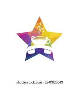 Coffee call vector logo design. Handset and cup icon.