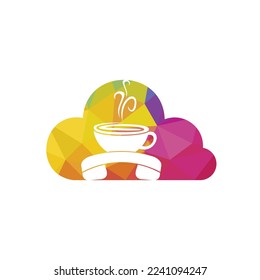 Coffee call vector logo design. Handset and cup icon.
