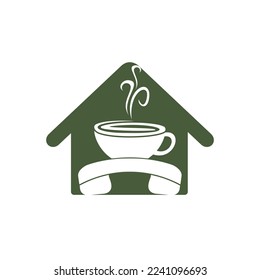 Coffee call vector logo design. Handset and cup icon.