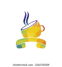 Diseño del logotipo vectorial de la llamada al café. Icono de auricular y taza.