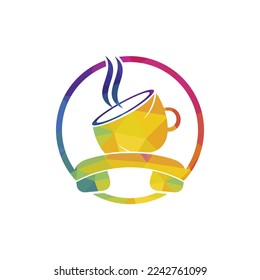 Coffee call vector logo design. Handset and cup icon.