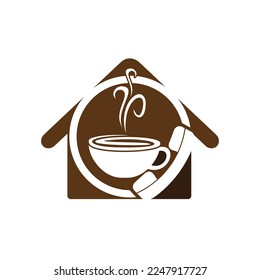 Diseño del logotipo vectorial de la llamada al café. Icono de auricular y taza.