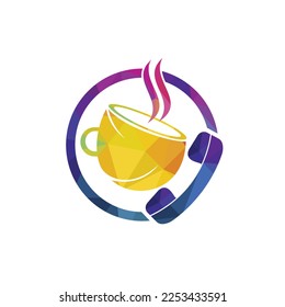 Coffee call vector logo design. Handset and cup icon.