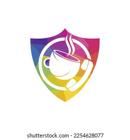 Coffee call vector logo design. Handset and cup icon.