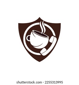Coffee Call, Vektorlogo Design. Handset und Cup-Symbol.