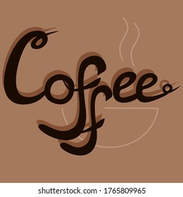 coffee, calligraphy inscription on a dark background. Print design for cafe, stickers. Hand drawn text template. Vector illustration.