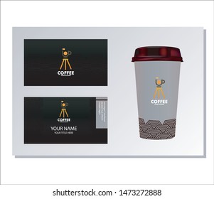 Coffee and camera logo with a cup and business card template