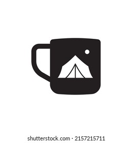 Coffee camping icon in black flat glyph, filled style isolated on white background
