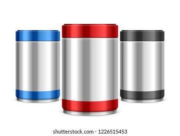 Coffee canisters set on a white background.