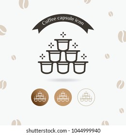 Coffee capsule icon. Barista equipment, Coffee in capsules for espresso machine