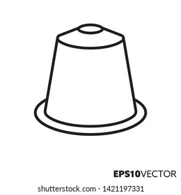 Icono de la línea de la cápsula del café. Símbolo de esquema de la preparación y el embalaje de bebidas calientes. Ilustración vectorial plana.