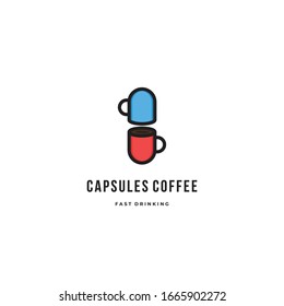 Coffee Capsules logo template with type of cartoon art logo inspiration. Healthy coffee logo design concept. Can use for corporate brand identity, coffee shop, cafe, and restaurant