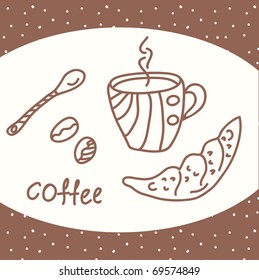 Coffee card with beans and cup
