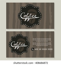 Coffee. Card with calligraphy. Coffee drinks .Cute design of business cards for coffee shop. Vector design
