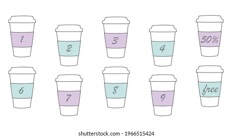 Coffee Card. Free Coffee Card. Simple Outline Drawing. Morning Drink For Breakfast. Coffee Cup