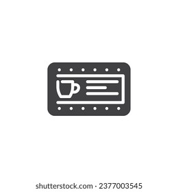 Coffee card vector icon. filled flat sign for mobile concept and web design. Coffee shop card glyph icon. Symbol, logo illustration. Vector graphics