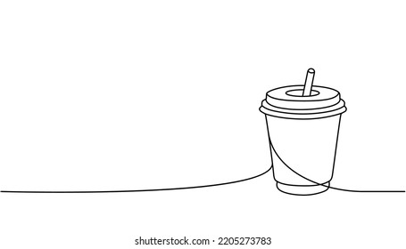 Coffee cardboard cup one line continuous drawing. Empty cardboard boxes, bags for takeaway food continuous one line illustration.