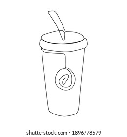 Coffee Cardboard paper cup. Continuous one line drawing